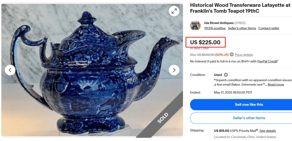 Historical Wood Lafayette at Franklin's Tomb Transferware
