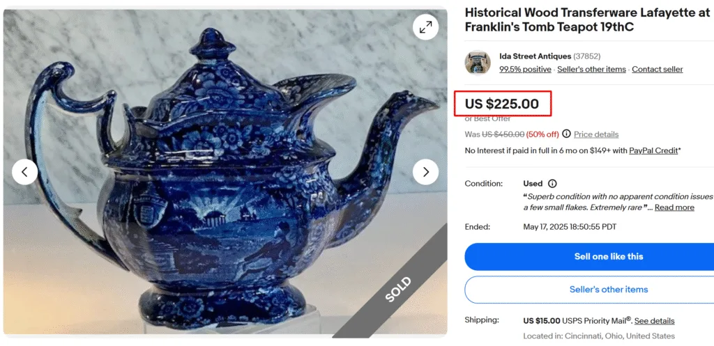 Historical Wood Lafayette at Franklin's Tomb Transferware