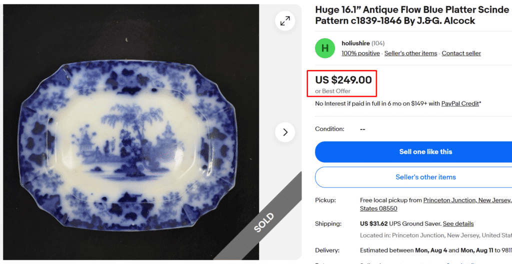J&G Alcock Flow Blue Scinde Transferware Platter