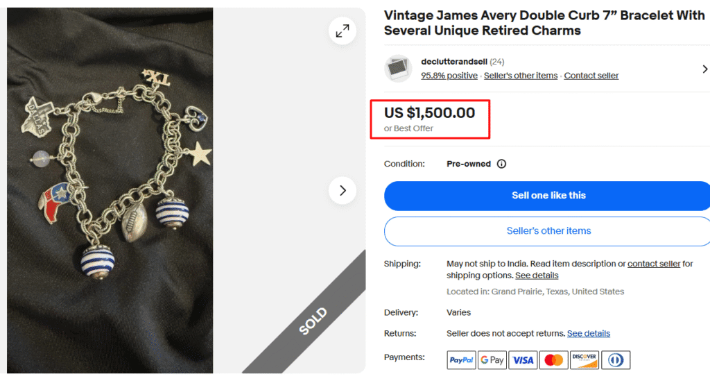 James Avery Bracelet With Unique Retired Charms