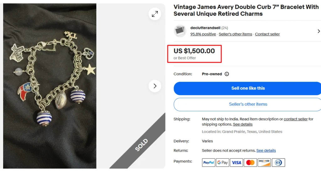 James Avery Bracelet With Unique Retired Charms