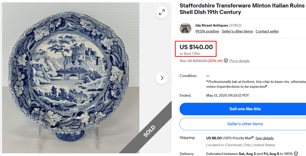 Minton Italian Ruins Transferware Shell Dish