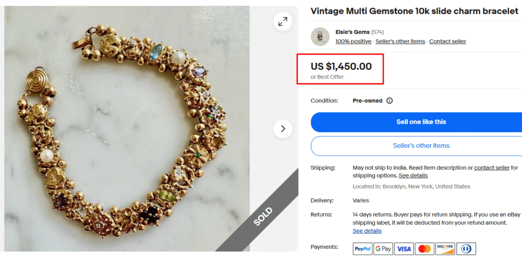 Multi Gemstones 10K Gold Charm Bracelet