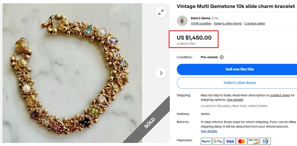 Multi Gemstones 10K Gold Charm Bracelet