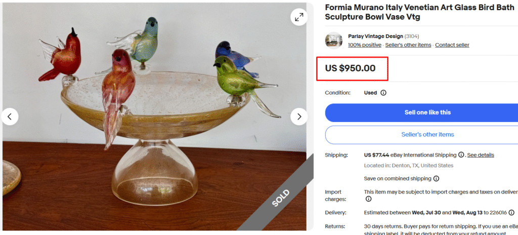 Murano Art Glass Bird Bath Figurine
