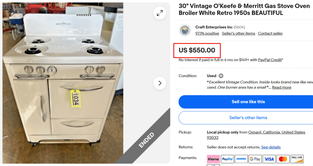 O'Keefe & Merritt Gas Stove Oven
