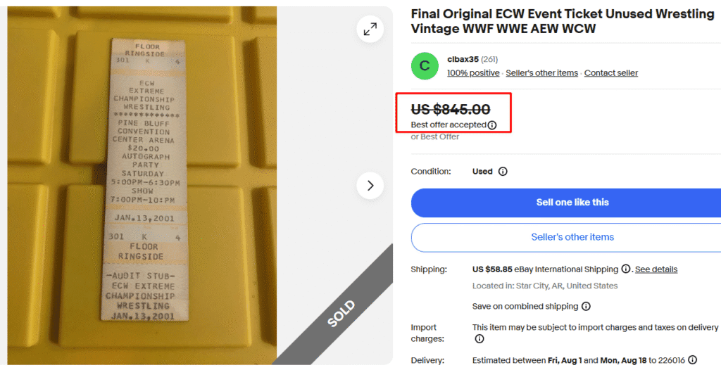 Original ECW Wrestling Event Ticket