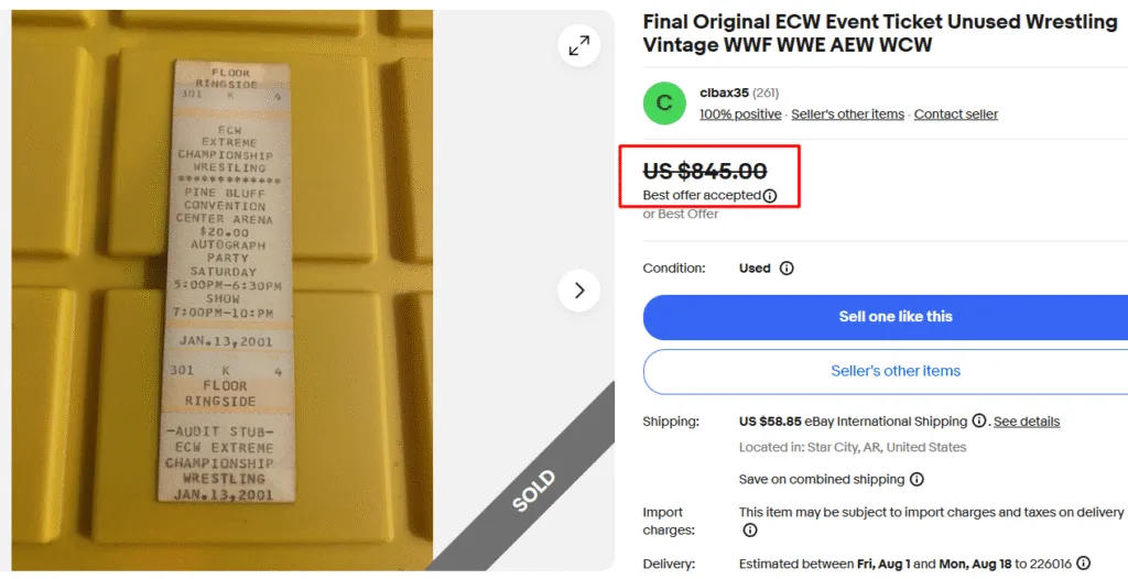 Original ECW Wrestling Event Ticket