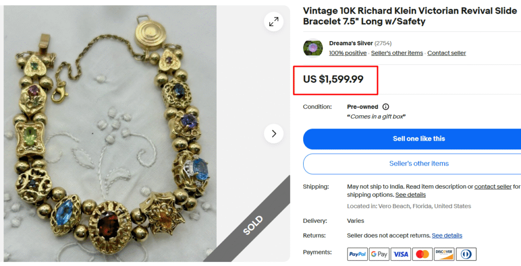 Richard Klein 10K Victorian Revival Slide Bracelet