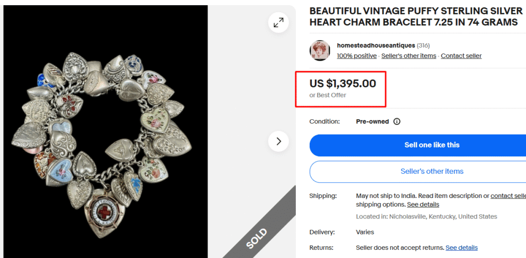 Sterling Silver Puffy Heart Charm Bracelet
