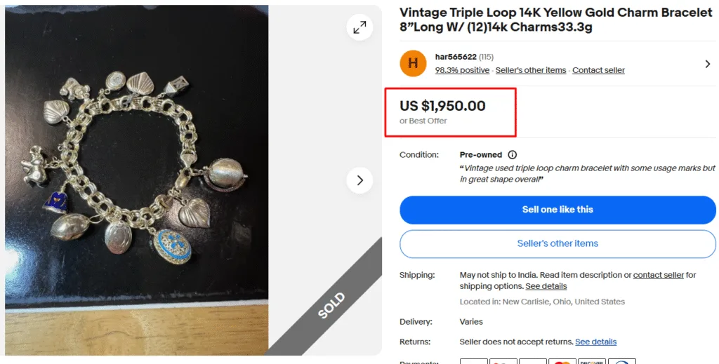 Triple Loop Gold Charm Bracelet