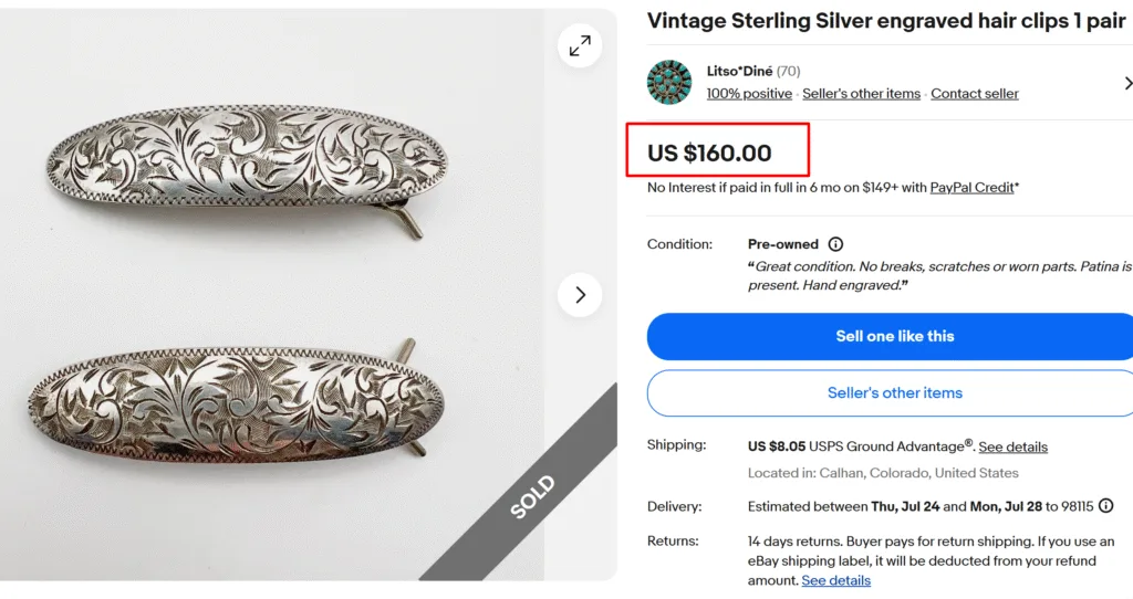 Victorian Engraved Sterling Silver Hair Clips Pair