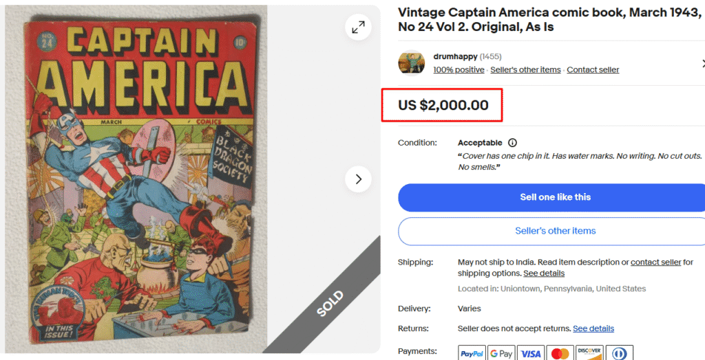 Vintage Captain America Comic Book