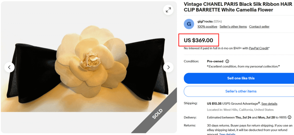 Vintage Chanel Paris Silk Camellia Flower Ribbon Hair Clip