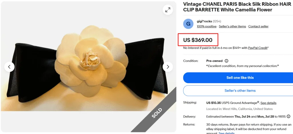 Vintage Chanel Paris Silk Camellia Flower Ribbon Hair Clip