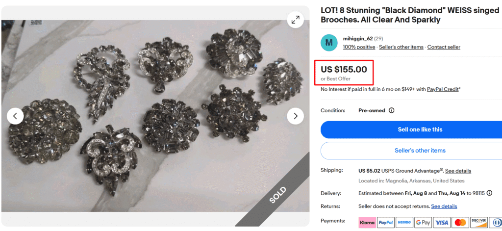 Weiss Black Diamond Brooches