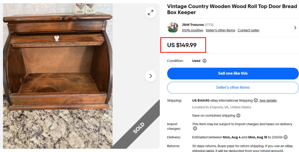 Wooden Roll Top Door Bread Box