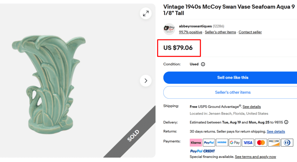 1940s McCoy Swan Shaped Green Vase