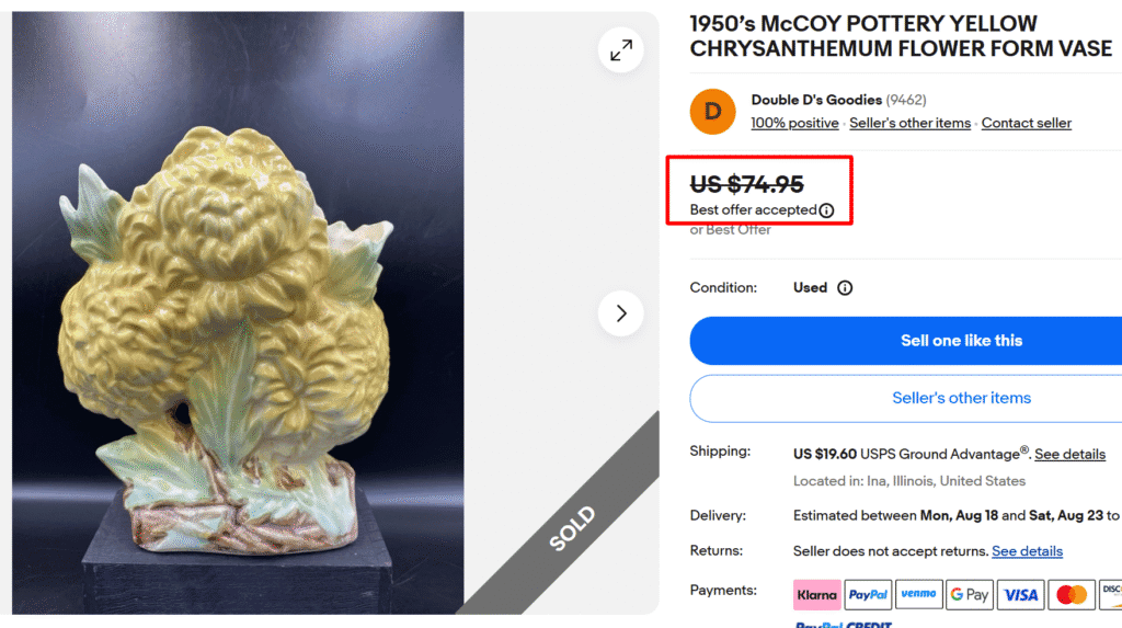 1950s McCoy Pottery Chrysanthemum Vase