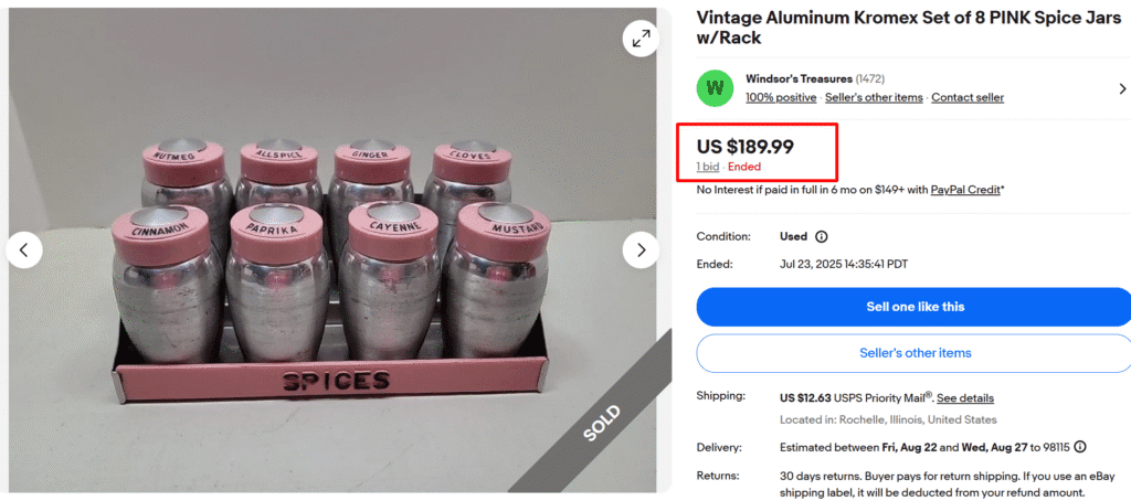 Aluminum Kromex Pink Spice Jars Set with Rack