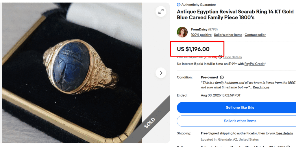 Egyptian Revival Blue Carved Scarab Ring