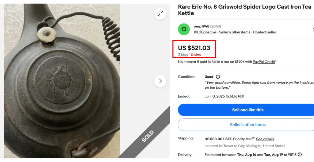 Griswold Erie Spider Series Cast Iron Tea Kettle