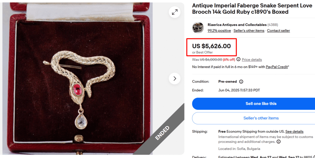 Imperial Faberge Serpent Gold Brooch