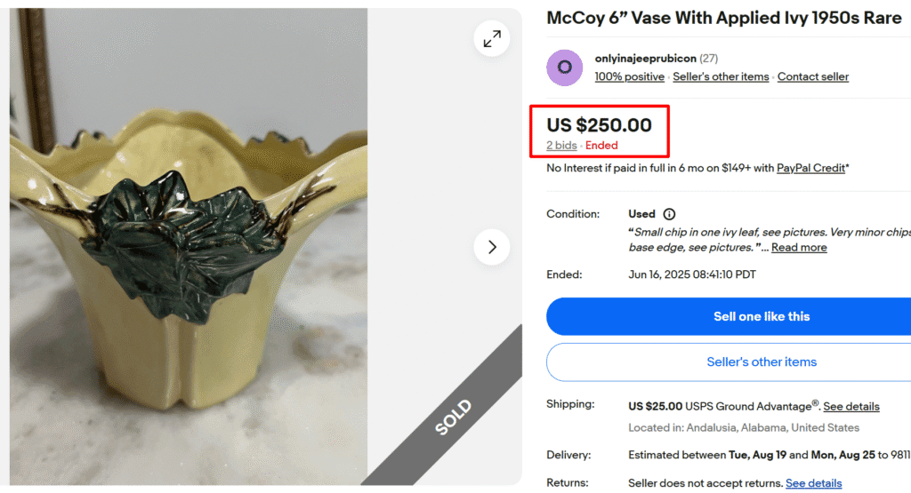 McCoy 1950s Applied Ivy Vase