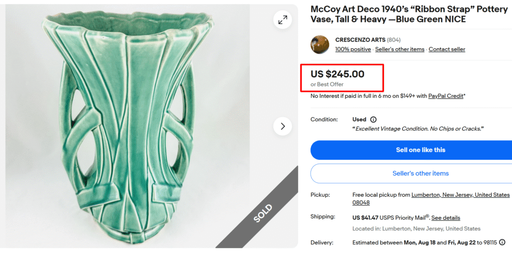 McCoy Pottery Ribbon Strap Vase