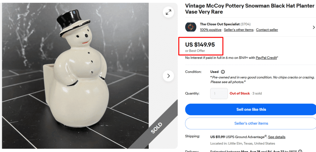 McCoy Pottery Snowman Black Hat Planter Vase