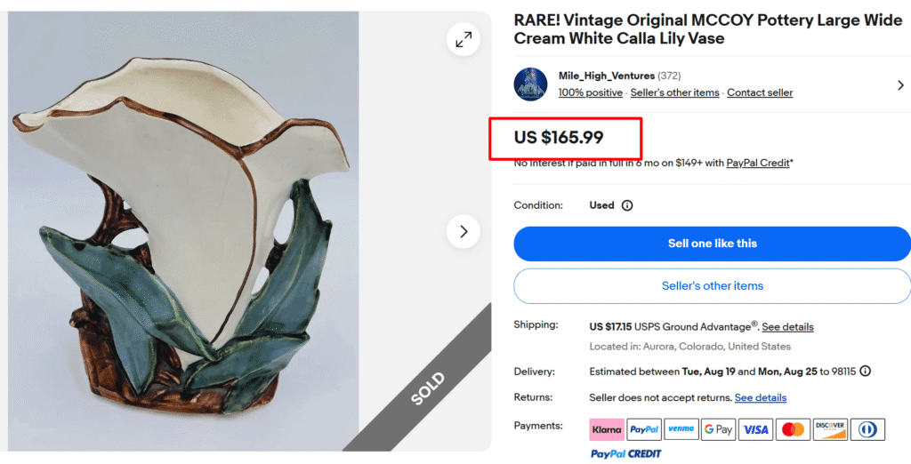 McCoy Pottery White Calla Lily Vase