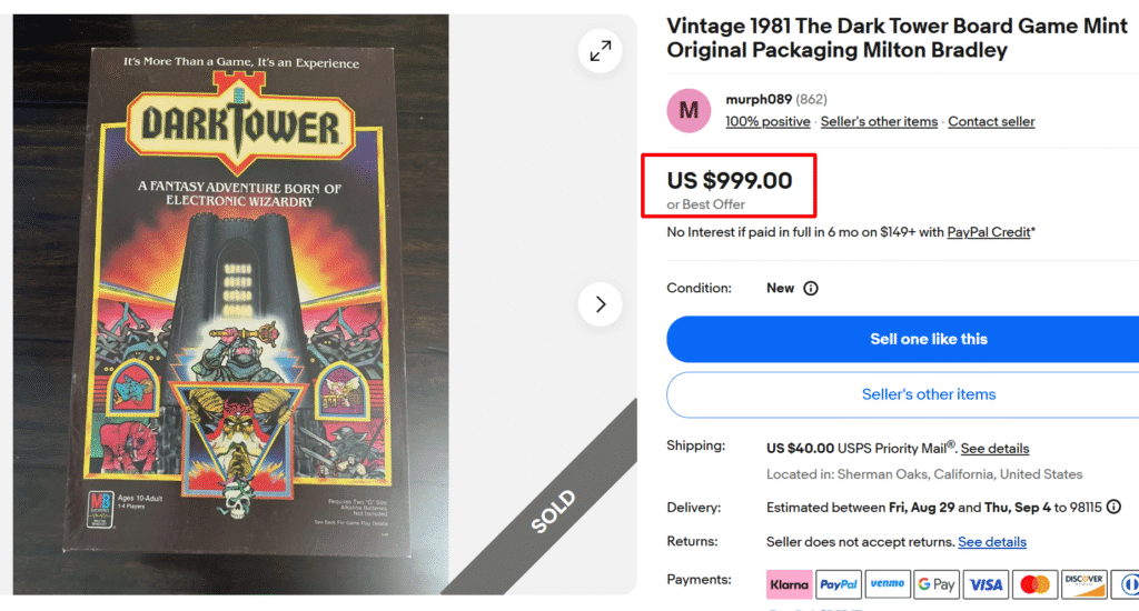 Milton Bradley Dark Tower Game