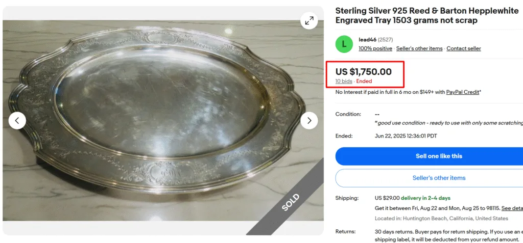 Reed & Barton Hepplewhite Engraved Sterling Tray