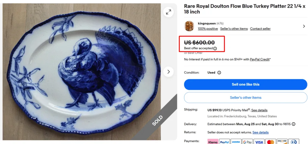 Royal Doulton Flow Blue Turkey Platter