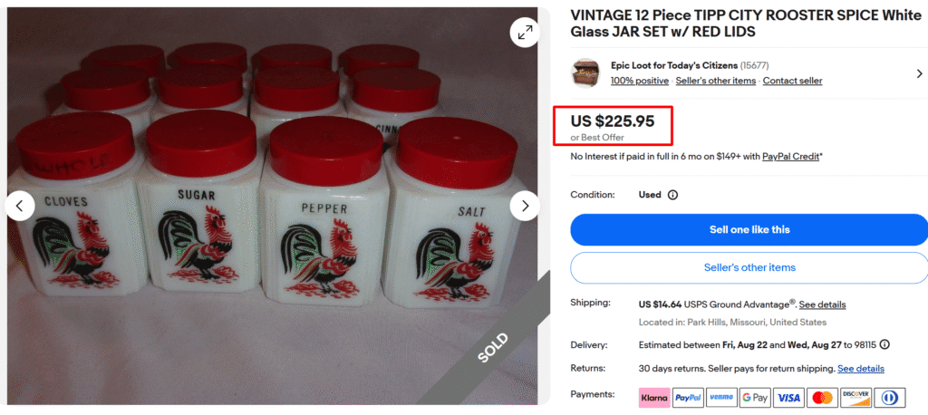 Tipp City Rooster Milk Glass Spice Jars