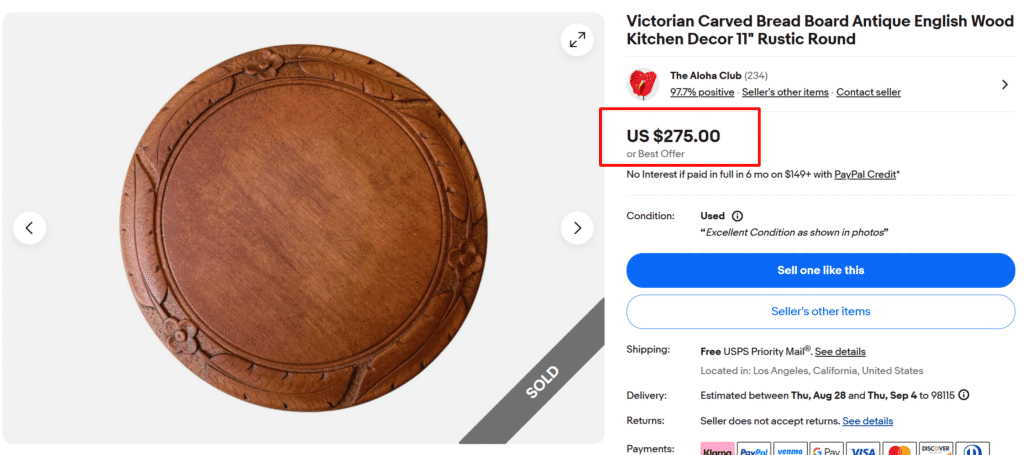 Victorian English Carved Round Bread Board