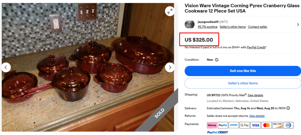 Vintage Pyrex Cranberry Glass Cookware Set
