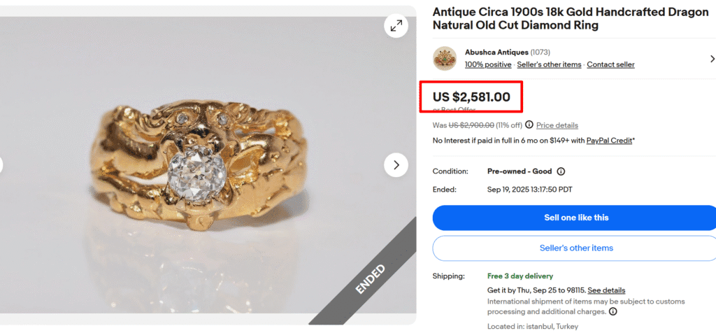 18K Gold Handcrafted Dragon Natural Old Cut Diamond Ring