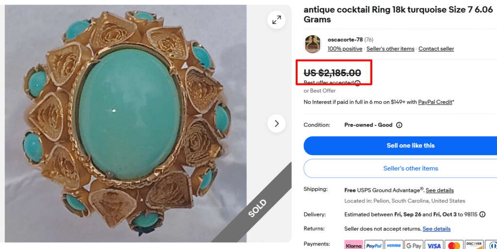 18K Gold Turquoise Cocktail Ring