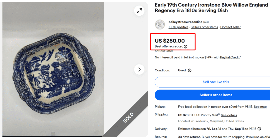 19th Century Ironstone Blue Willow Serving Dish