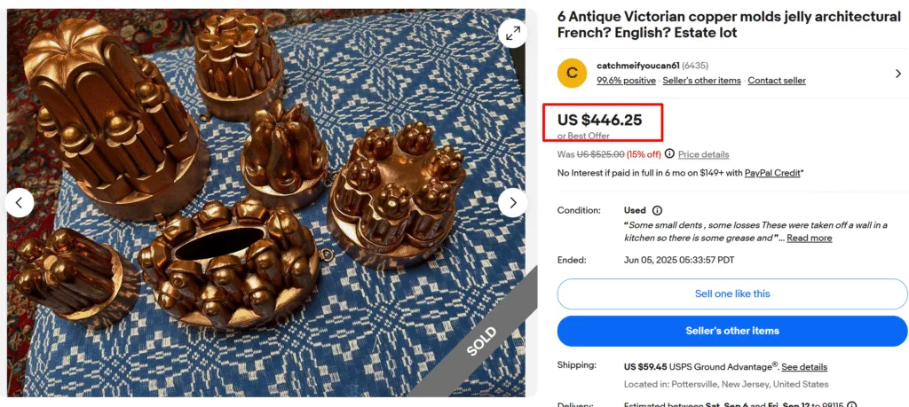Architectural Victorian Copper Jello Mold Set of 6
