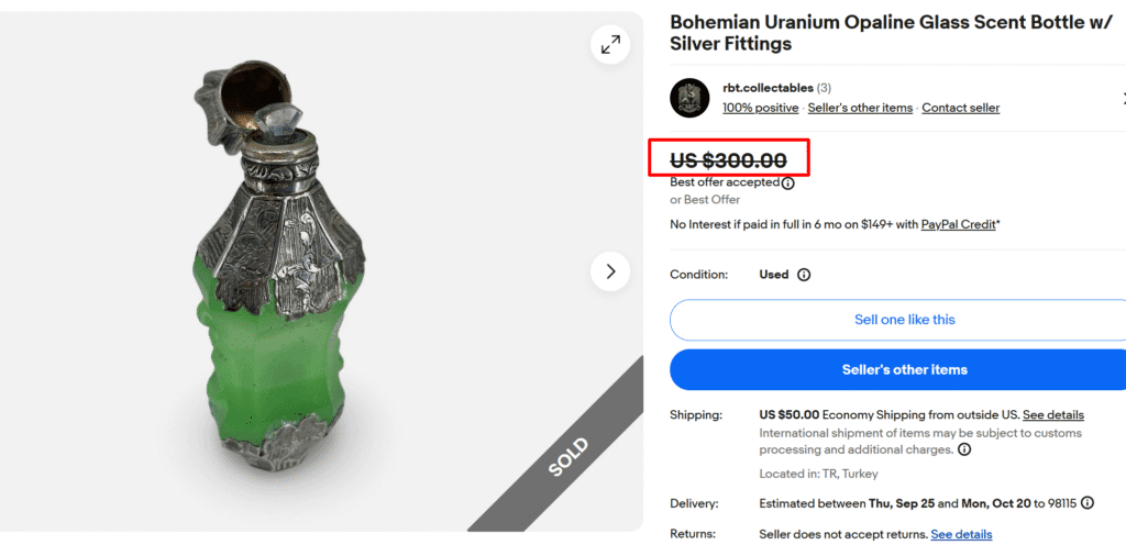 Bohemian Uranium Glass Scent Bottle with Silver Accents