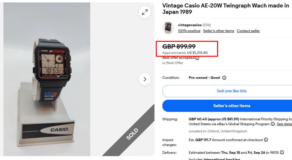 Casio AE-20W Twingraph Made in Japan Watch