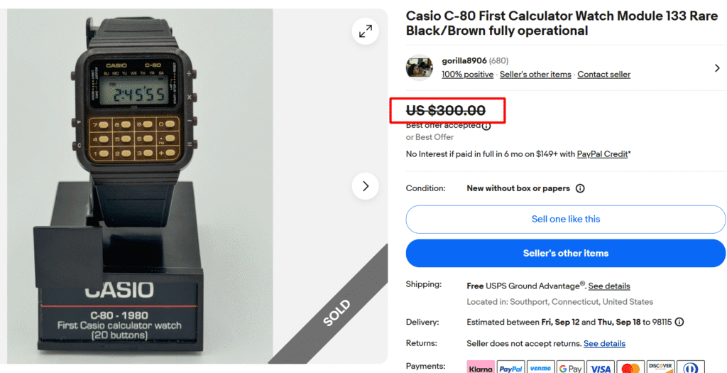 Casio C-80 First Calculator Watch