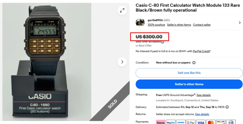 Casio C-80 First Calculator Watch