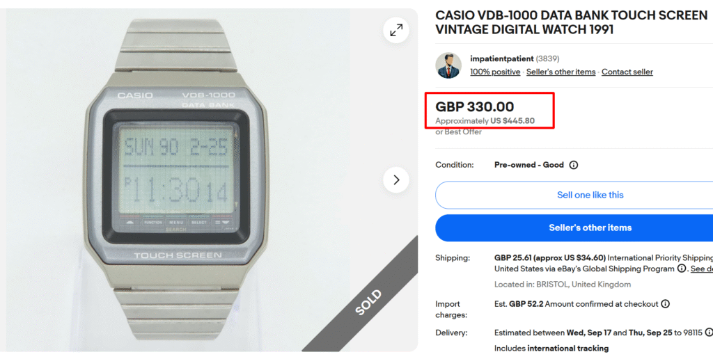 Casio VDB-1000 Data Bank Touch Screen Digital Watch