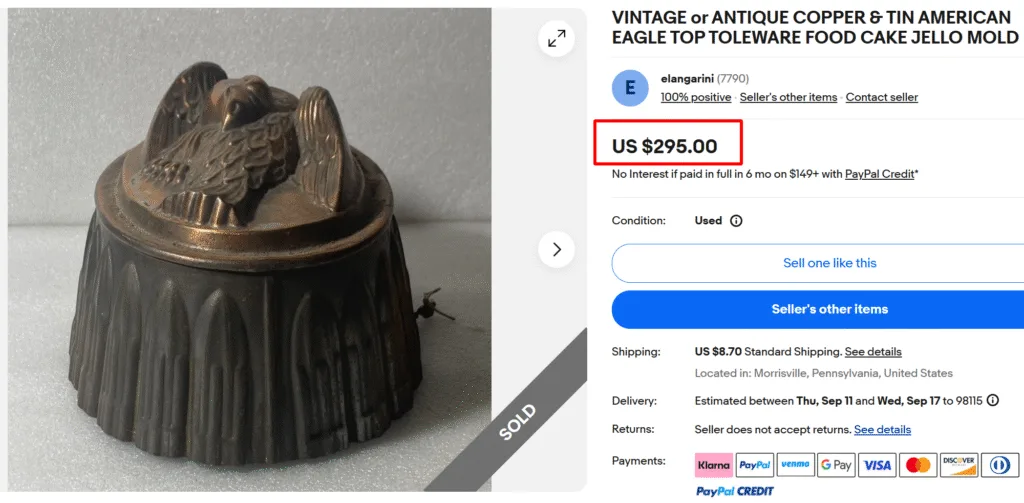 Copper Eagle Top Toleware Jello Mold