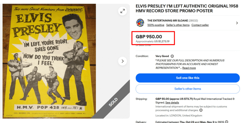 Elvis Presley I'm Left HMV Record Store Promo Poster (1958)