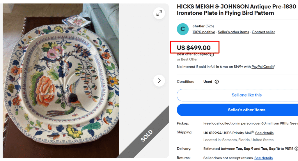 Flying Bird Ironstone Plate by Hicks Meigh & Johnson