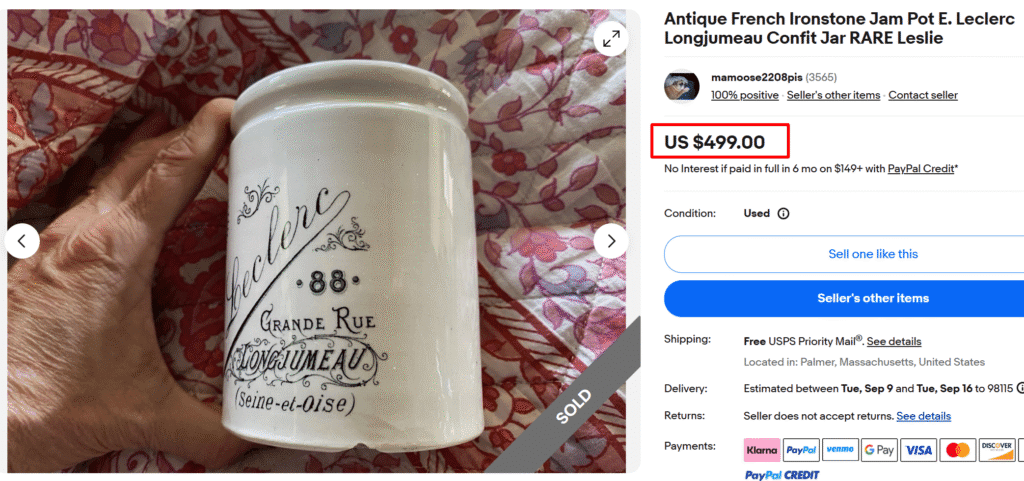 French Longjumeau Confit Ironstone Jam Pot by E. Leclerc